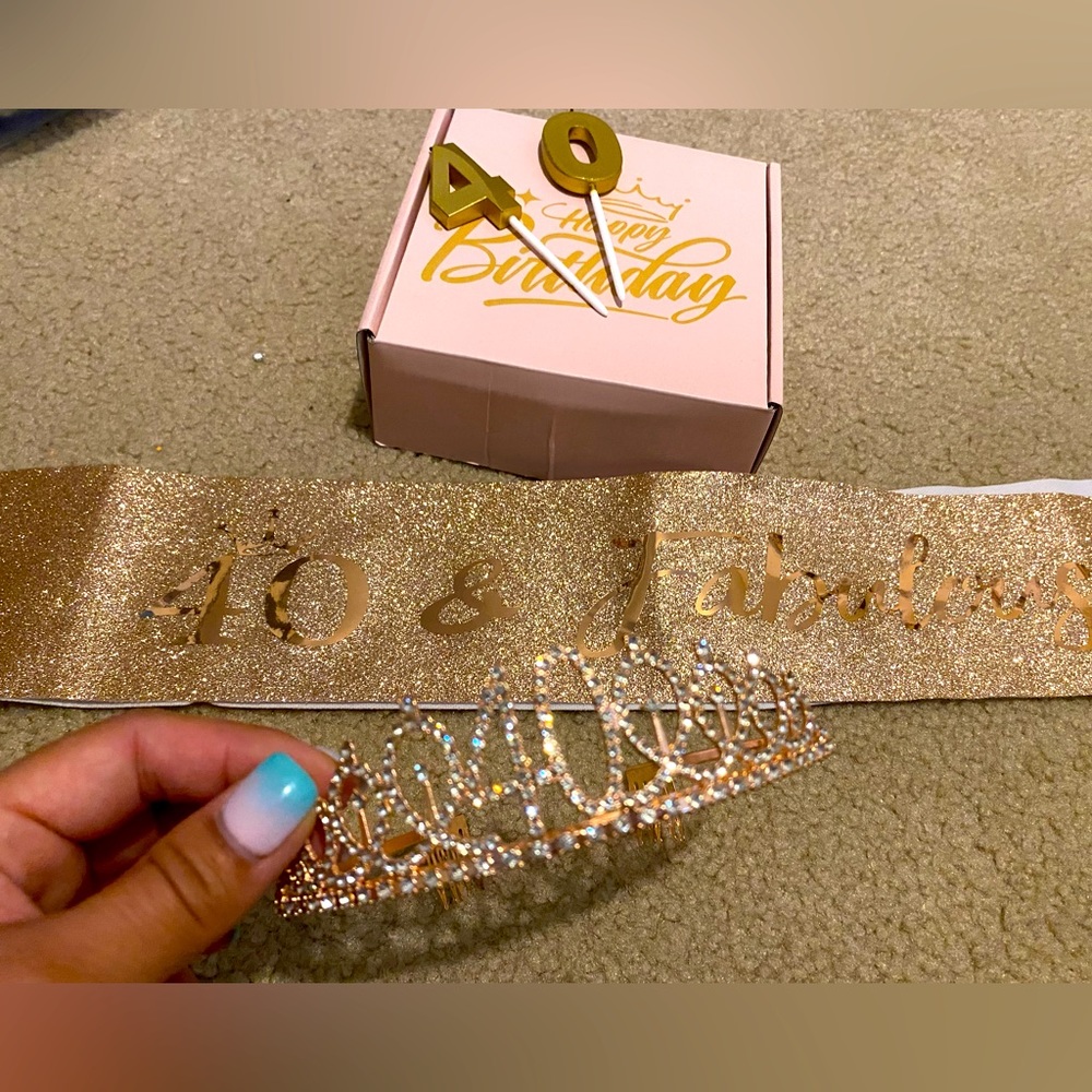 Happy Birthday 40 th rose gold sash candle tiara